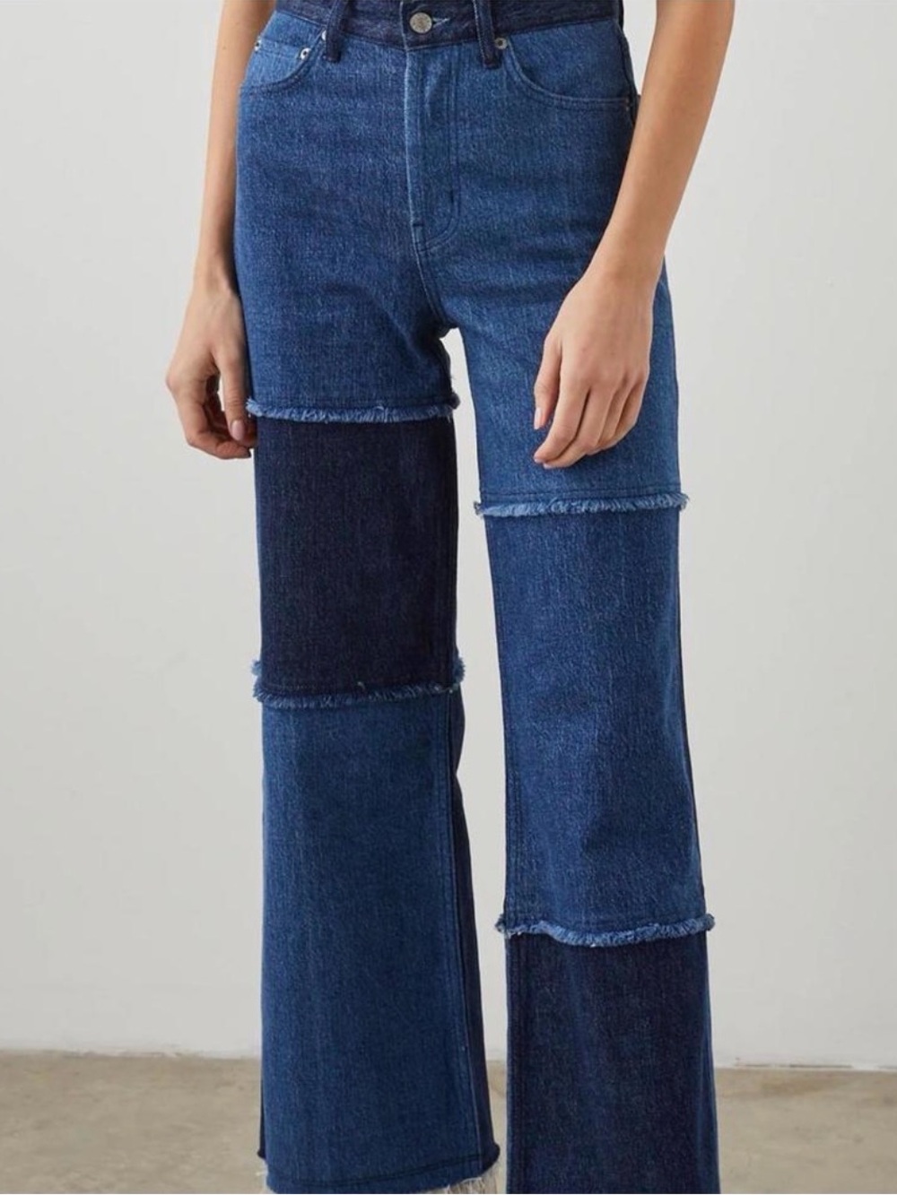 Rails Getty Crop Jeans Indigo Patchwork Wide Leg Raw Hem Womens 27 NWT - Picture 1 of 15